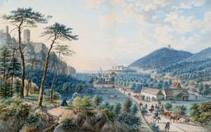 Vista del Palacio de Weilburg en Baden cerca de Viena de Johann Raulino