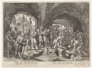Entierro de Adán Historia de la familia de Set / Juzgando lo bueno y lo malo (título de la serie) Bonorum et Malorum consensio (título de la serie) de Johann Sadeler (I)