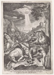 Bekering van Paulus Conversión de Savli (título sobre objeto) de Johann Sadeler (I)
