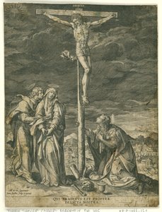 Cristo en la cruz, con María, Juan y María Magdalena