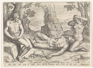 Eva llora la muerte de Abel Historia de Caín y Abel (título de la serie) de Johann Sadeler (I)