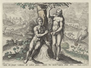 Eva seduce a Adán Caída del hombre (título de la serie) de Johann Sadeler (I)