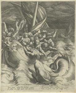 Jonás es arrojado por la borda por los pescadores
Jonás y la ballena como prefiguración del entierro de Cristo (título de la serie) de Johann Sadeler (I)