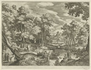 Paisaje con el Bautismo de Cristo Paisajes con escenas del Antiguo y Nuevo Testamento (título de serie) de Johann Sadeler (I)