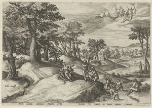 Leto (Latona) convierte a los licios en ranas Paisajes con escenas mitológicas (título de serie) de Johann Sadeler (I)