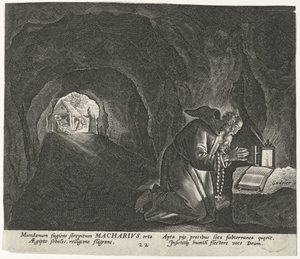 Macario de Egipto como ermitaño Ermitaños masculinos (título de la serie) Solitudo Sive Vitae Patrum Eremicolarum (título de la serie) de Johann Sadeler (I)
