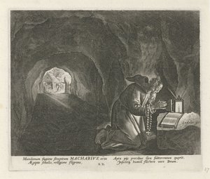 Macario de Egipto como ermitaño Ermitaños masculinos (título de la serie) Solitudo Sive Vitae Patrum Eremicolarum (título de la serie) de Johann Sadeler (I)