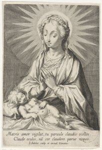 María adora al niño Jesús dormido