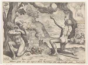 Sacrificio de Caín y Abel Historia de Caín y Abel (título de la serie) de Johann Sadeler (I)