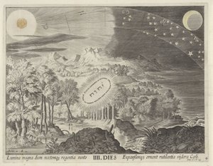 Creación del sol, la luna y las estrellas. Creación del mundo (título de la serie) de Johann Sadeler (I)
