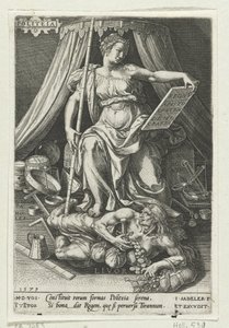 El arte estatal (Politeia) vence a la Envidia (Livor) Politeia (título sobre objeto) Las virtudes conquistan los vicios (título de la serie) de Johann Sadeler (I)