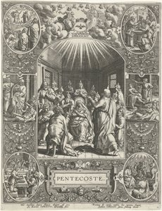 Efusión del Espíritu Santo: Pentecostés Pentecostés (título sobre objeto) Las cuatro fiestas cristianas más importantes (título de la serie) de Johann Sadeler (I)