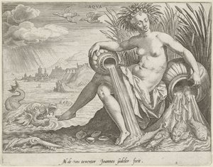 Agua Aqva (título sobre el objeto) Los cuatro elementos (título de la serie) de Johann Sadeler (I)