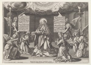 Magnificat: La Virgen rodeada de ángeles haciendo música, 1585 de Johann Sadeler I