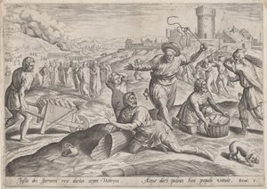 El capataz del faraón golpeando a los israelitas, c. 1585 de Johann Sadeler I