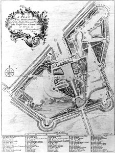 Plano de la Casa y Jardines en Stowe, Buckinghamshire de Johann Sebastien Muller