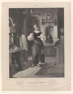 Interior con mujer con anillo en la mano. Töchterlein de Goldschmied (título sobre objeto) La hija del orfebre (título de la serie) de Johann Sprick