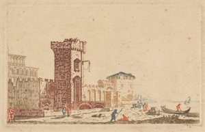 [Seis grabados en color de castillos, ruinas y paisajes marinos de Johann Teyler