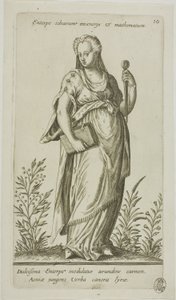 Enterpe, Musa de la Música, placa 10 de Parnassus Biceps de Johann Theodor de Bry