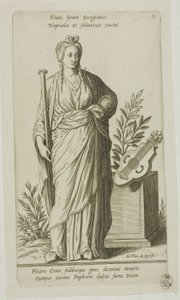 Erato, Musa de la Poesía Lírica, placa 11 de Parnassus Biceps de Johann Theodor de Bry