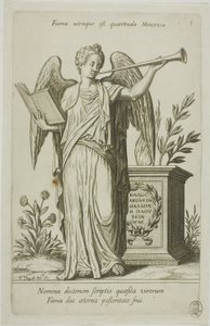 Fama, placa 1 de Parnassus Biceps de Johann Theodor de Bry