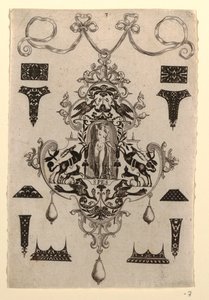 Diseño de colgante con la virtud de la esperanza, Placa 3, de una serie de ocho diseños de colgantes con las virtudes cardinales de Johann Theodor de Bry