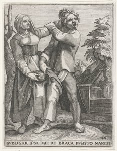 Strijd om de broek ME ATARE A LOS PANTALONES INSISTENTES DE MI MARIDO (título sobre el objeto) Emblemas seculares, 1596 (título de la serie) de Johann Theodor de Bry