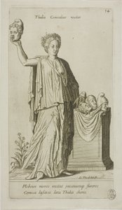 Thalia, Musa de la Comedia, lámina 14 de Parnassus Biceps de Johann Theodor de Bry