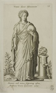 Urania, musa de la astronomía, lámina 15 de Parnassus Biceps de Johann Theodor de Bry