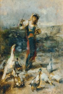 chica con aves de corral