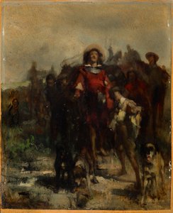 Caballero, niño y tres perros, posiblemente cazando. de Johann  Till der Jüngere