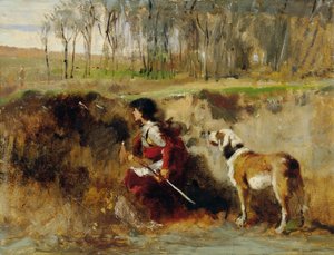 Estudio de un caballero con un perro