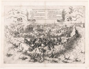Batalla de Oosterweel, 1567 Pugna ad Osteruelam, Margarita Parmensi Gubernatrice. 1567 (título sobre el objeto) de Johann Wilhelm Baur