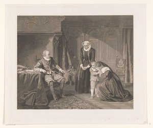 La madre, la esposa y el hijo de Reinier van Oldenbarnevelt suplican misericordia a Maurits, 1623 de Johann Wilhelm Kaiser (I)