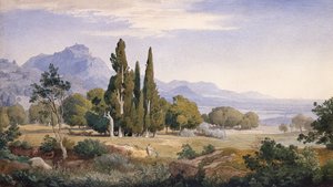 Un paisaje arcádico (lápiz y acuarela)