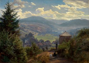 El valle de Oberbeuern desde el Cäcilienberg, mañana de Johann Wilhelm Schirmer