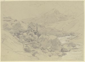 Molino de agua en un paisaje montañoso de Johann Wilhelm Schirmer
