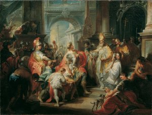San Ambrosio niega la entrada del emperador Teodosio a la catedral de Milán