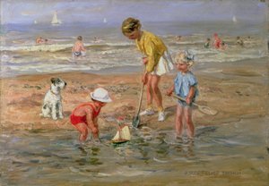 Niños jugando en la playa de Johann Zoetelief Tromp