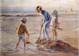 Jugando en la playa de Katwijk (óleo sobre lienzo) de Johann Zoetelief Tromp