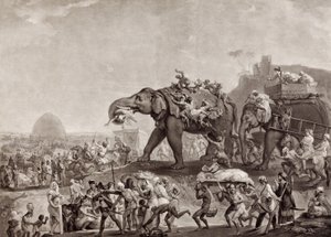 Embajada de Hyderbeck a Calcuta, del Visir de Oude, por vía de Patna, en el año 1788, para encontrarse con Lord Cornwallis, pub. c.1800 de Johan Joseph Zoffany