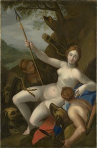 Diana con ninfas, perros y caza de Johann or Hans von Aachen