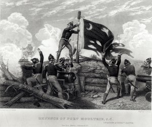 El Heroísmo del Sargento William Jasper en Defensa del Fuerte Moultrie, Carolina del Sur, 12 de mayo de 1780, grabado por G.R. Hall