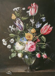 Flores en un jarrón de cristal de Johannes Antonius van der Baren