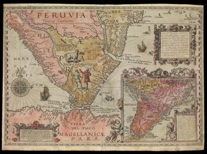 El extremo sur de Perú, Sudamérica, c.1590 (coloreado a mano) de Johannes Baptista van the Younger Doetechum
