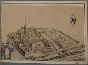 Monasterio de Predikheren en Brujas (acuarela y lápiz sobre papel) de Johannes Beerblock