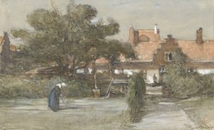 Patio del Heilige Geesthofje en el Palviljoensgracht de La Haya de Johannes Bosboom