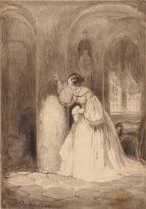 Interior con mujer de pie cerca de una columna