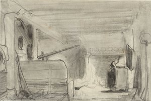 Mujer en la cocina de una granja de Johannes Bosboom