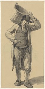 Hombre de pie con una cesta al hombro de Johannes Christiaan Schotel